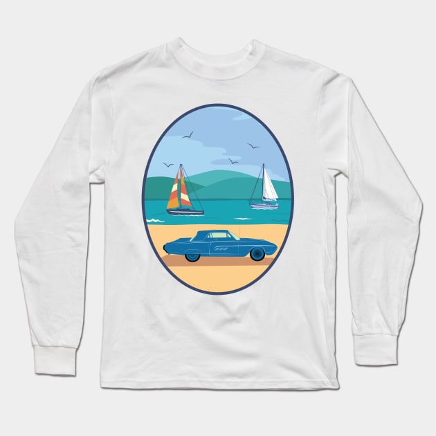 Classic Car on the Beach Long Sleeve T-Shirt by SWON Design